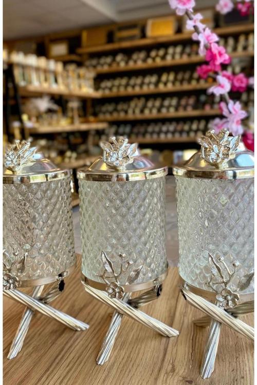 Gümüş Renk Mini Kristal Kavanoz Set