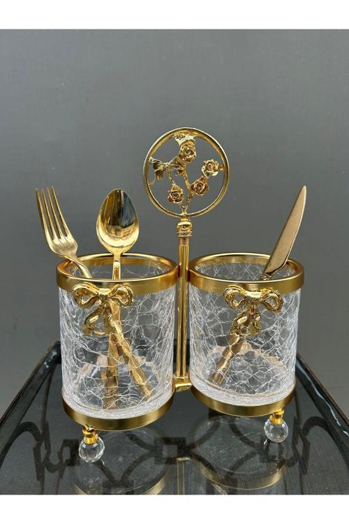 Gold 2’Li Kurdeleli Kristal Ayak Cam Kaşıklık