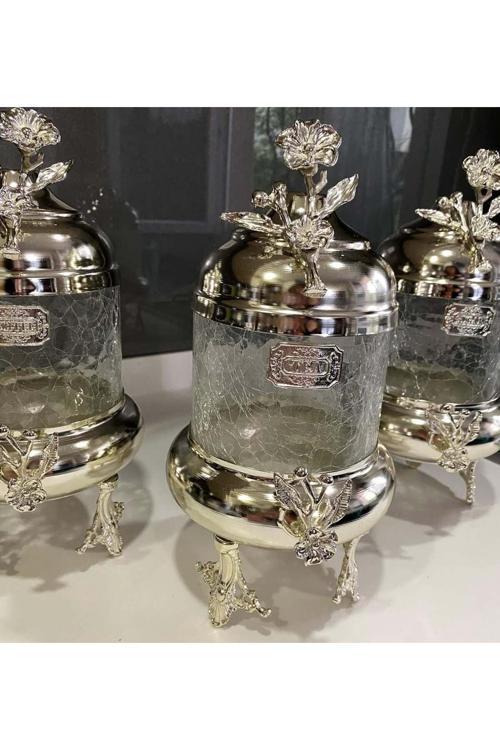 Gümüş Pirinç Lüx Kavanoz 3’Lü Set