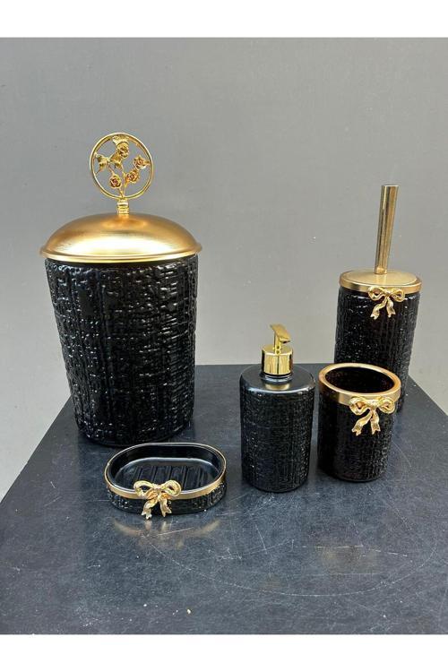 Lux Siyah Cam Yuvarlak Banyo Set