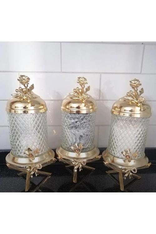 Gold Pirinç Ayaklı Lüx Kavanoz 3’Lü Set