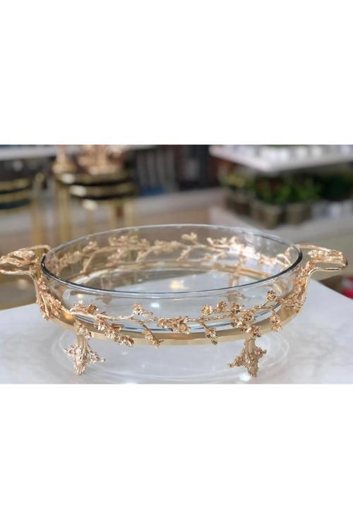 Gold Komple Pirinç Çok Çiçek Oval Borcam Cam Sunumluk