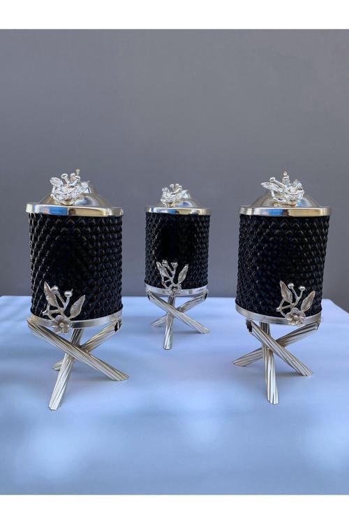 Japongül Kristal Siyah Kavanoz Set