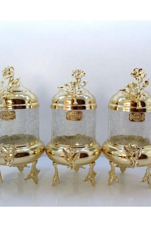 Gold Pirinç Japongül Lüx Kavanoz 3’Lü Set