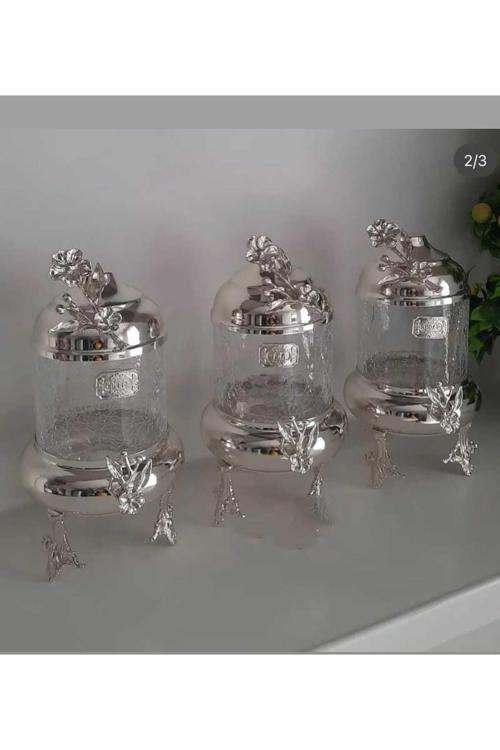Gümüş Pirinç Japongül Lüx Kavanoz 3’Lü Set