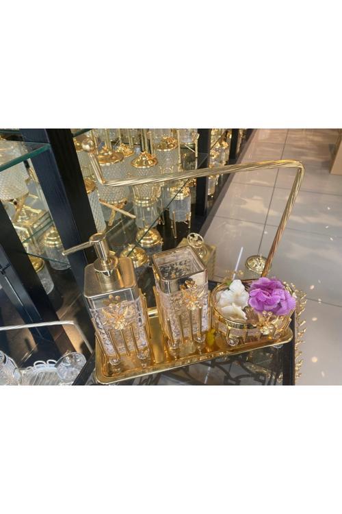 Gold Pirinç Japongül Standlı Kare 4’Lü Mutfak Set