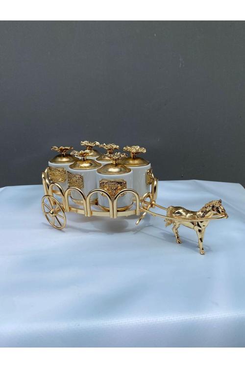 Gold Atlı 6Lı Mini Porselen Baharatlık