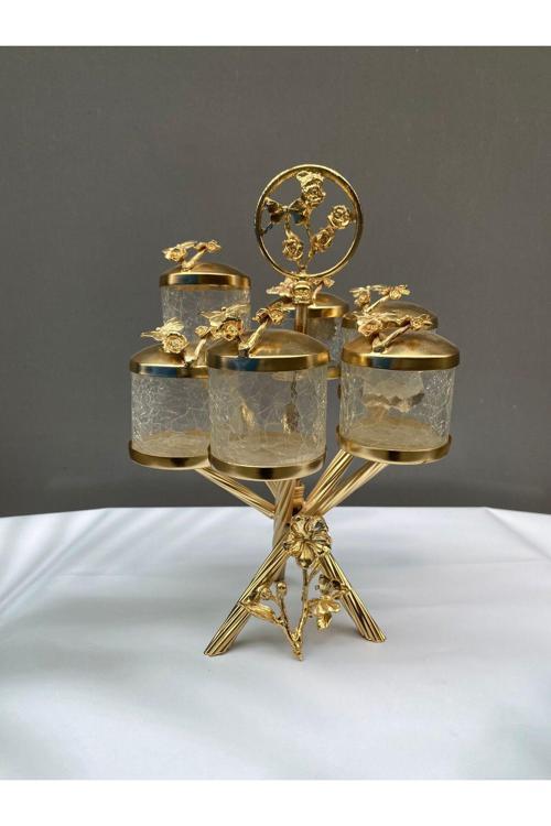 Gold Pirinç Kelebek Midi Çatlak Cam Zikzak 6’Lı Baharatlık