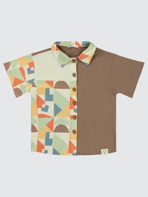 Yarım Geometrik Desen 6-9 Yaş Gömlek - Kahverengi9-10 Yaş