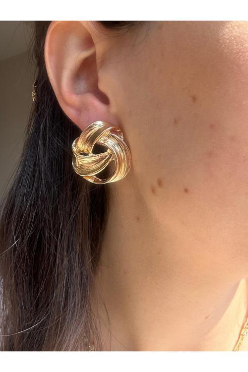 Geometrik Tasarım Gold Küpe