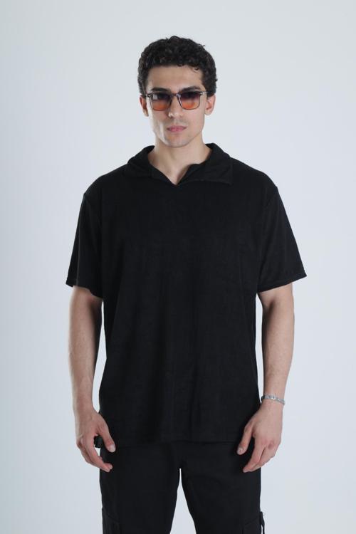 Erkek Siyah T-Shirt Dokuma Kumaş