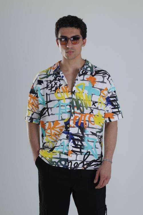 Erkek Renkli Desenli Hawai Gömlek