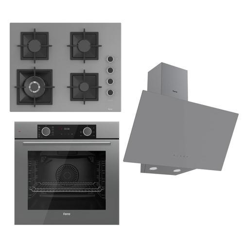 FLAMEART SC Serisi Gri Set (SC408-WFA + XE63CPR +D079 ) - 65 cm'lik Kare Döküm Izgara-WOK