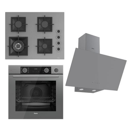 FLAMEART SC Serisi Gri Set (SC408-WFA + XE64CPR +D079 ) - 65 cm'lik Kare Döküm Izgara-WOK