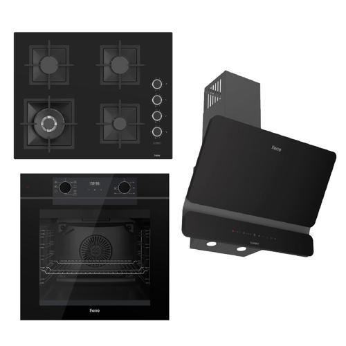 STEAMART-FRYART-SILENTART Serisi Siyah Set (SC405-WFA + QEP63CS +D080-SA ) - Döküm Izgara / 65 cm Ocak