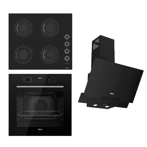 FLOWART-SILENTART-FLAMEART Serisi Siyah Set (CS205-FA + QBL63CS +D063-SA ) - Emaye Izgara / Kademeli Musluk