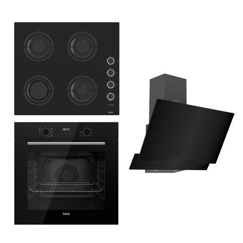 FLOWART-FLAMEART Serisi Siyah Set (CS205-FA + QBL63CS +D063 ) - Emaye Izgara / Kademeli Musluk