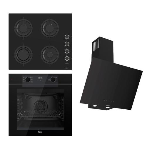 FRYART-SILENTART-FLAMEART Serisi Siyah Set (CS205-FA + QEP63CS +D077-SA ) - Emaye Izgara / Kademeli Musluk