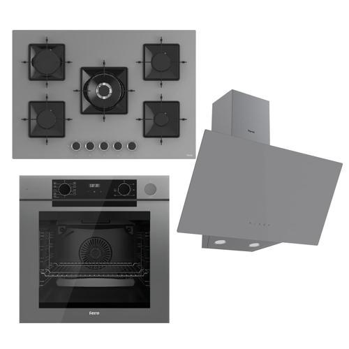 STEAMART-FRYART Serisi Gri Set (SS038 + QEP64CPR +D079 ) - Döküm Izgara / 75 cm Ocak