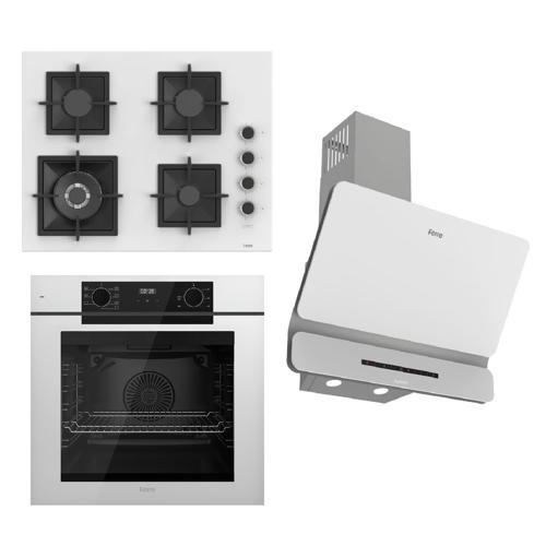 FRYART-SILENTART Serisi Beyaz Set (SC406-WFA + QEP63CB +D081-SA ) - Döküm Izgara / 65 cm Ocak