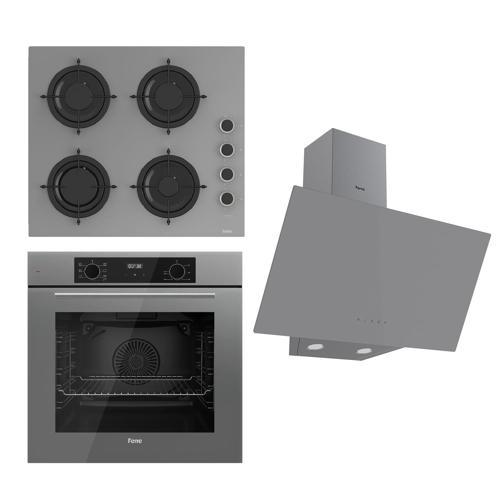 FLOWART Serisi Gri Set (CS208-FA + QBL63CPR +D079 ) - Emaye Izgara / Kademeli Musluk