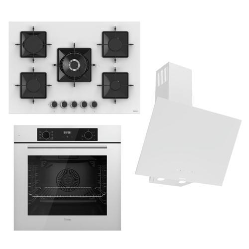 STEAMART-FRYART-SILENTART Serisi Beyaz Set (SS036 + QBL63CB +D078-SA ) - Emaye Izgara - 75 Cm Ocak