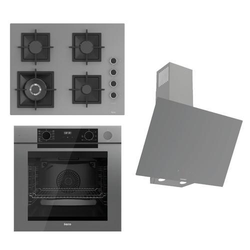 STEAMART-FRYART-SILENTART Serisi Gri Set (SC408-WFA + QEP64CPR +D079-SA ) - Döküm Izgara / 65 cm Ocak