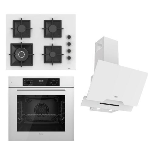 FLOWART-SILENTART Serisi Beyaz Set (SC406-WFA + QBL63CB +D064-SA ) - Döküm Izgara / 65 cm Ocak