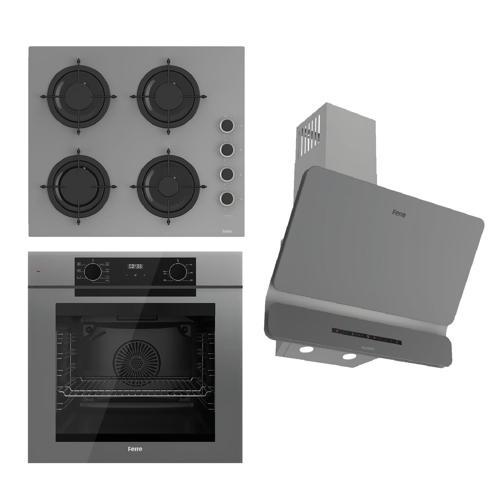 FRYART-SILENTART Serisi Gri Set (CS208-FA + QEP63CPR +D082-SA ) - Emaye Izgara / Kademeli Musluk