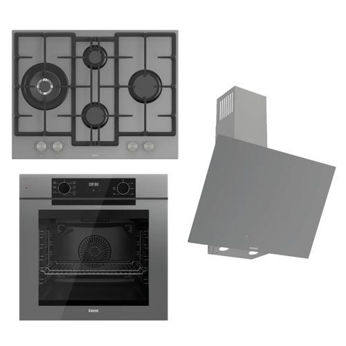 FRYART-SILENTART Serisi Gri Set (ED078 + QEP63CPR +D079-SA ) - Döküm Izgara / 67 cm Ocak