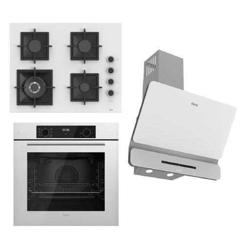 FLOWART-SILENTART Serisi Beyaz Set (SC406-WFA + QBL63CB +D081-SA ) - Döküm Izgara / 65 cm Ocak