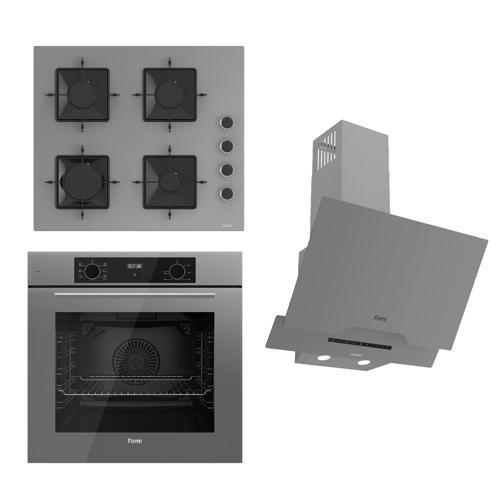 FLOWART-SILENTART Serisi Gri Set (SS208 + QBL63CPR +D065-SA ) - Emaye Izgara