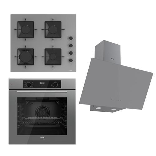 FLOWART Serisi Gri Set (SS208 + QBL63CPR +D079 ) - Emaye Izgara
