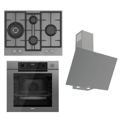 STEAMART-FRYART-SILENTART Serisi Gri Set (ED078 + QEP64CPR +D079-SA ) - Döküm Izgara / 67 cm Ocak