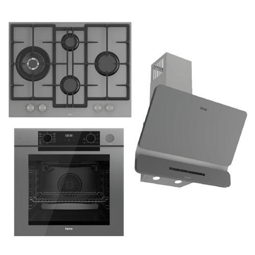 STEAMART-FRYART-SILENTART Serisi Gri Set (ED078 + QEP64CPR +D082-SA ) - Döküm Izgara / 67 cm Ocak