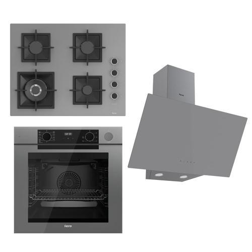 STEAMART-FRYART Serisi Gri Set (SC408-WFA + QEP64CPR +D079 ) - Döküm Izgara / 65 cm Ocak