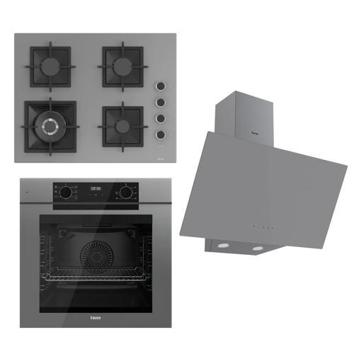 FRYART Serisi Gri Set (SC408-WFA + QEP63CPR +D079 ) - Döküm Izgara / 65 cm Ocak