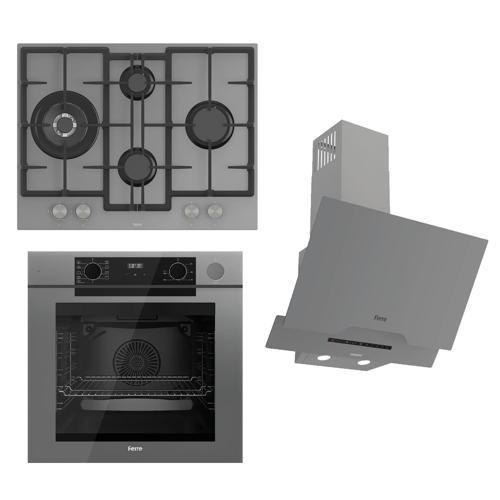 STEAMART-FRYART-SILENTART Serisi Gri Set (ED078 + QEP64CPR +D065-SA ) - Döküm Izgara / 67 cm Ocak