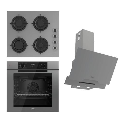 FRYART-SILENTART Serisi Gri Set (CS208-FA + QEP63CPR +D065-SA ) - Emaye Izgara / Kademeli Musluk