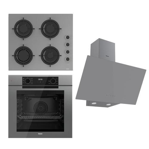 FRYART Serisi Gri Set (CS208-FA + QEP63CPR +D079 ) - Emaye Izgara / Kademeli Musluk
