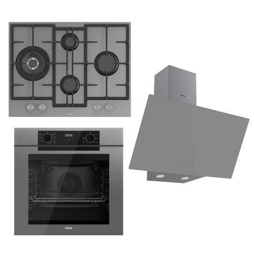 FRYART Serisi Gri Set (ED078 + QEP63CPR +D079 ) - Döküm Izgara / 67 cm Ocak