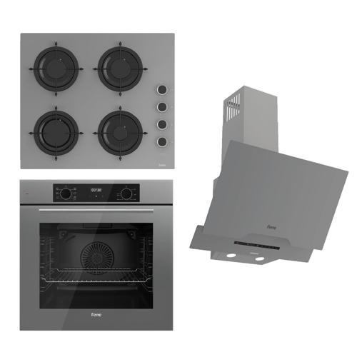 FLOWART-SILENTART Serisi Gri Set (CS208-FA + QBL63CPR +D065-SA ) - Emaye Izgara / Kademeli Musluk