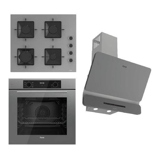 FLOWART-SILENTART Serisi Gri Set (SS208 + QBL63CPR +D082-SA ) - Emaye Izgara