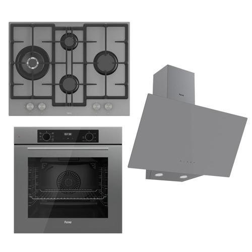 FLOWART Serisi Gri Set (ED078 + QBL63CPR +D079 ) - Döküm Izgara / 67 cm Ocak