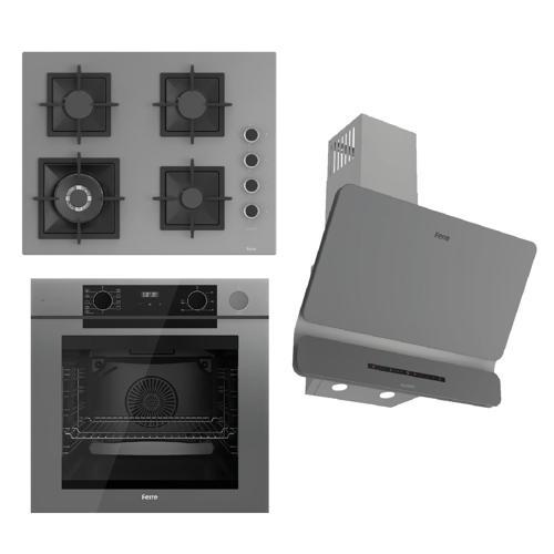 STEAMART-FRYART-SILENTART Serisi Gri Set (SC408-WFA + QEP64CPR +D082-SA ) - Döküm Izgara / 65 cm Ocak