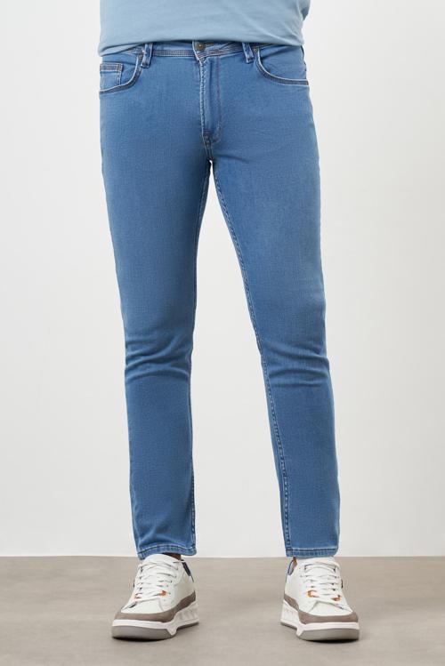  Erkek Mavi Denim 5 Cep Slim Fit Jean Kot Pantolon