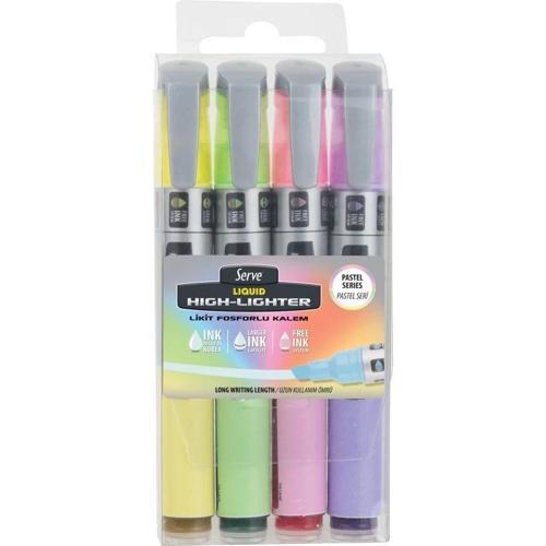 Liquid Highlighter Sıvı Mürekkepli Fosforlu Kalem Seti PASTEL 4 RENK SET A