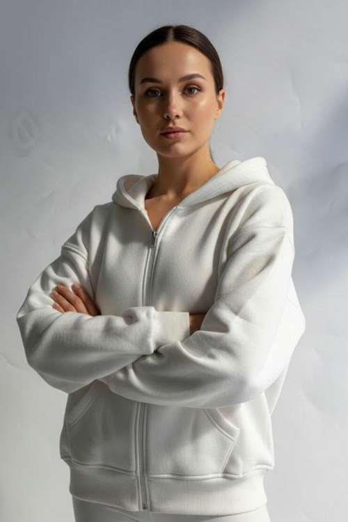 Kadın 3 İplik İçi Polarlı Kapüşonlu Sweat Hırka 1110