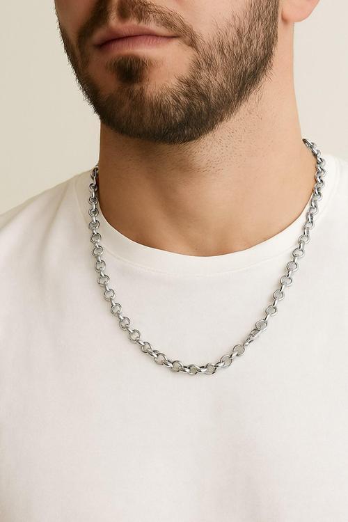 Gümüş Renk Doc Model Zincir 55 Cm. Unisex Çelik Kolye - 3344