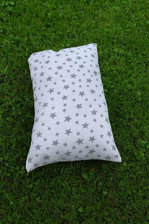 Müslin Bebek Yastık Kılıfı 35x45 % 100 Pamuklu Gri Yıldızlı